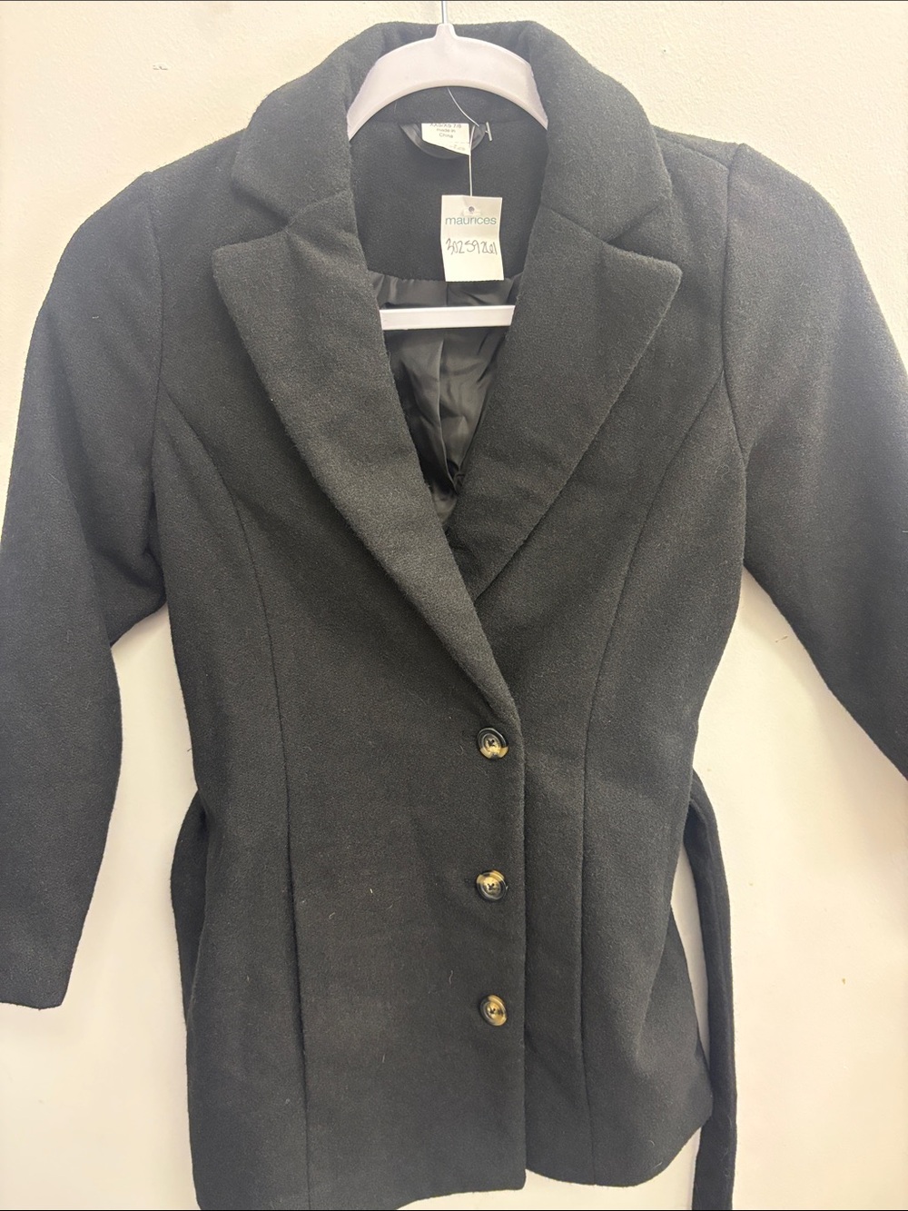 Maurices Black Girl’s Fitted Wool-Blend Trench Coat